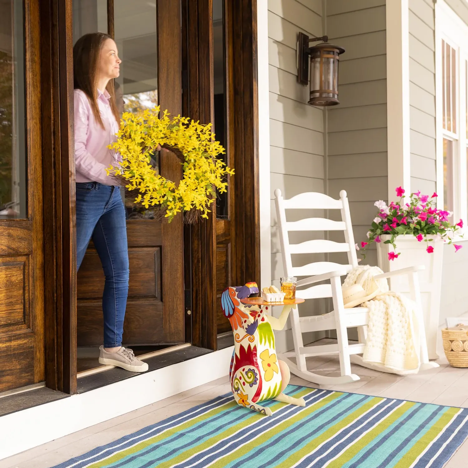 Plow & Hearth Wreaths|Faux Flowers & Plants>Faux Forsythia Wreath on Rattan Base