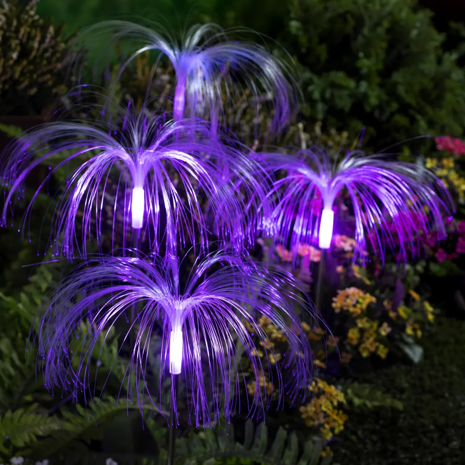 Plow & Hearth Garden Stakes|Solar Accents>Fiber Optic Garden Stake with RGB Lights, Set of 4
