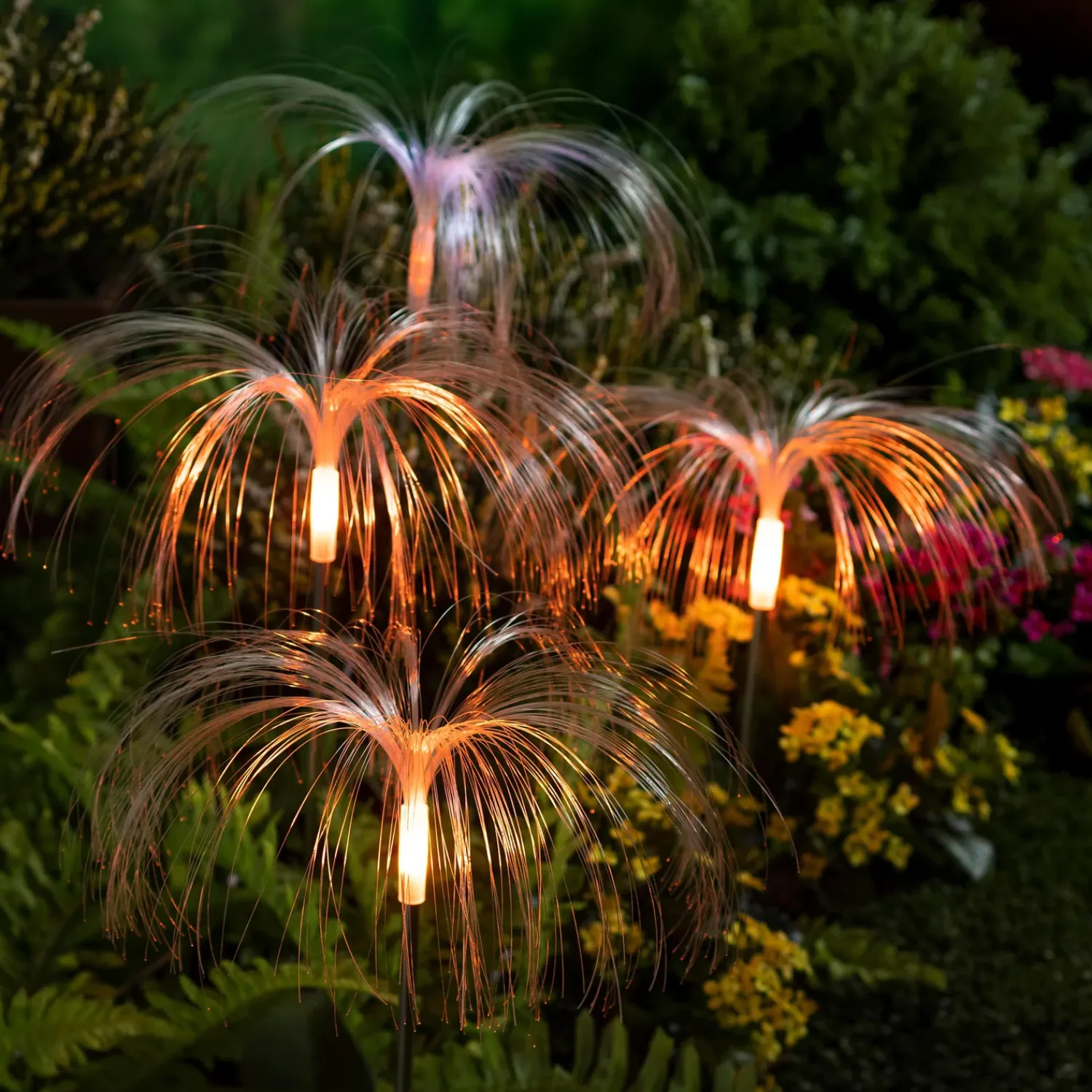 Plow & Hearth Garden Stakes|Solar Accents>Fiber Optic Garden Stake with RGB Lights, Set of 4