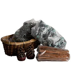 Plow & Hearth Fire Starters & Fatwood>Fire Starter Holiday Gift Basket with Fatwood, Color Cones and Wax Cones