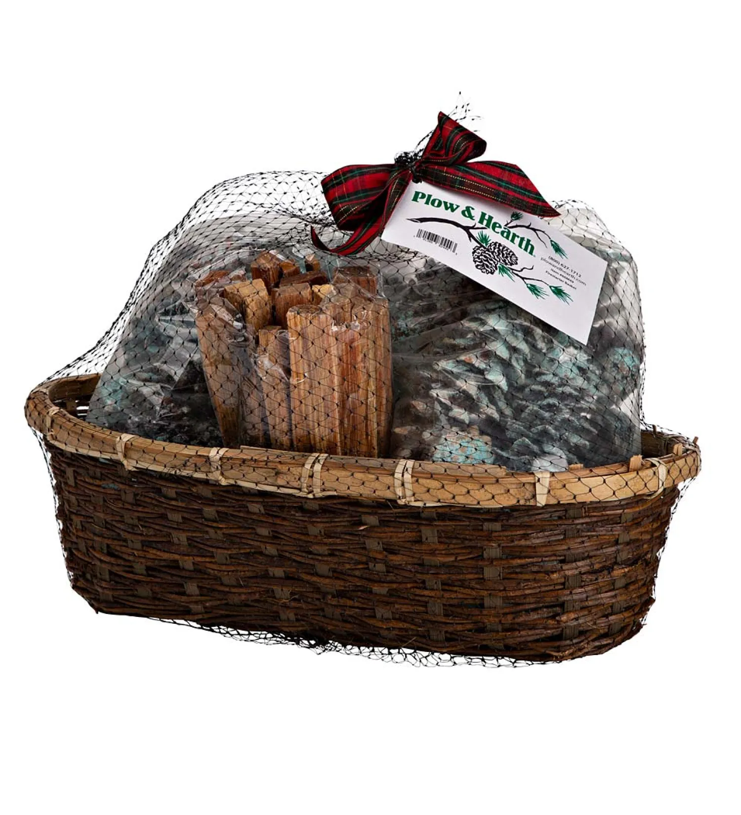 Plow & Hearth Fire Starters & Fatwood>Fire Starter Holiday Gift Basket with Fatwood, Color Cones and Wax Cones