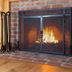 Plow & Hearth Fireplace Screens With Doors>Flat Guard Fire Screens With Doors in Solid Steel, 39"W x 31"H