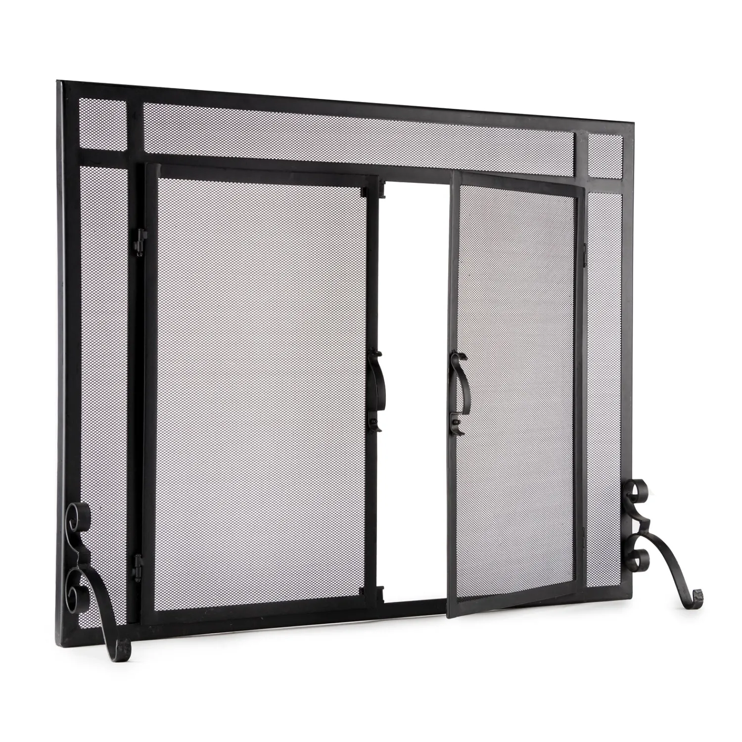 Plow & Hearth Fireplace Screens With Doors>Flat Guard Fire Screens With Doors in Solid Steel, 39"W x 31"H