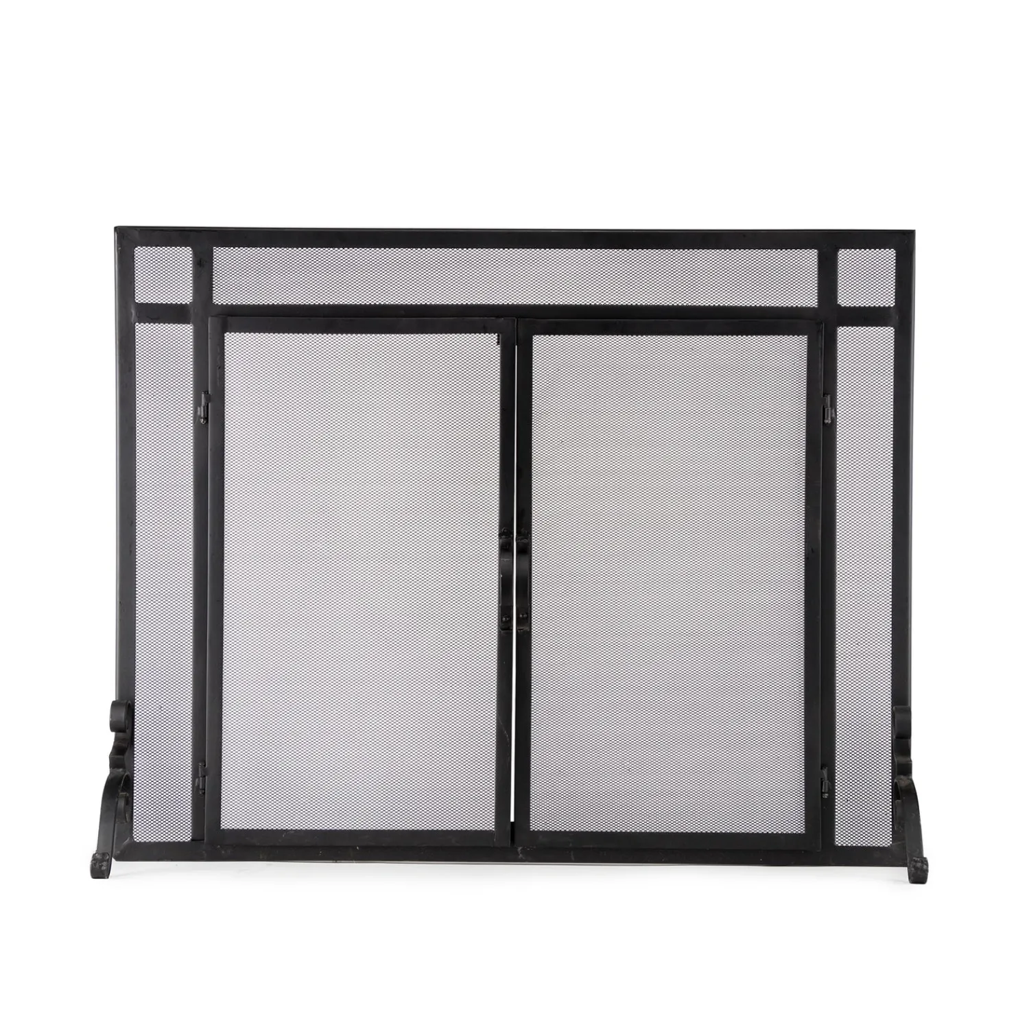 Plow & Hearth Fireplace Screens With Doors>Flat Guard Fire Screens With Doors in Solid Steel, 39"W x 31"H