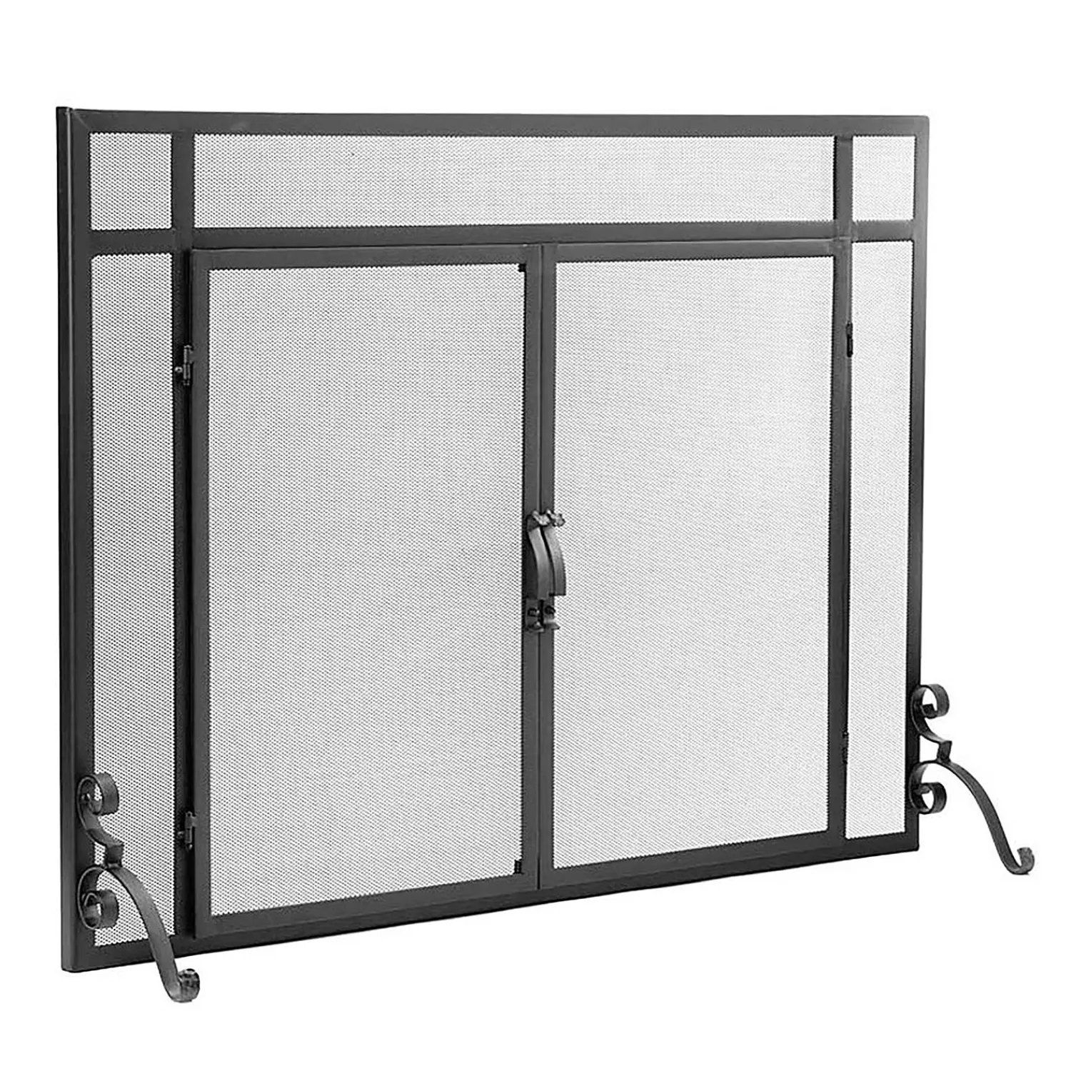 Plow & Hearth Fireplace Screens With Doors>Flat Guard Fire Screens With Doors in Solid Steel, 44"W x 33"H