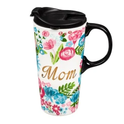 Plow & Hearth Travel Cups>Floral 17 oz. Ceramic Travel Cup in Gift Box