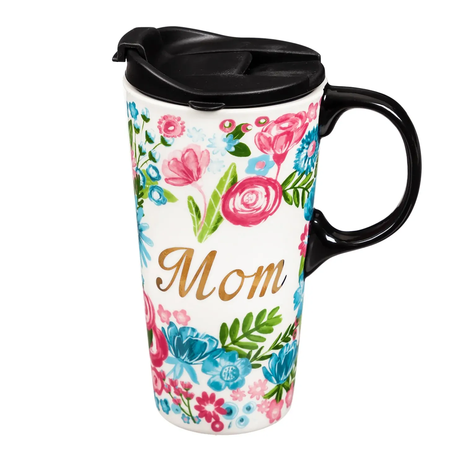 Plow & Hearth Travel Cups>Floral 17 oz. Ceramic Travel Cup in Gift Box