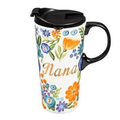 Plow & Hearth Coffee & Tea Cups|Travel Cups>Floral 17 oz. Ceramic Travel Cup in Gift Box