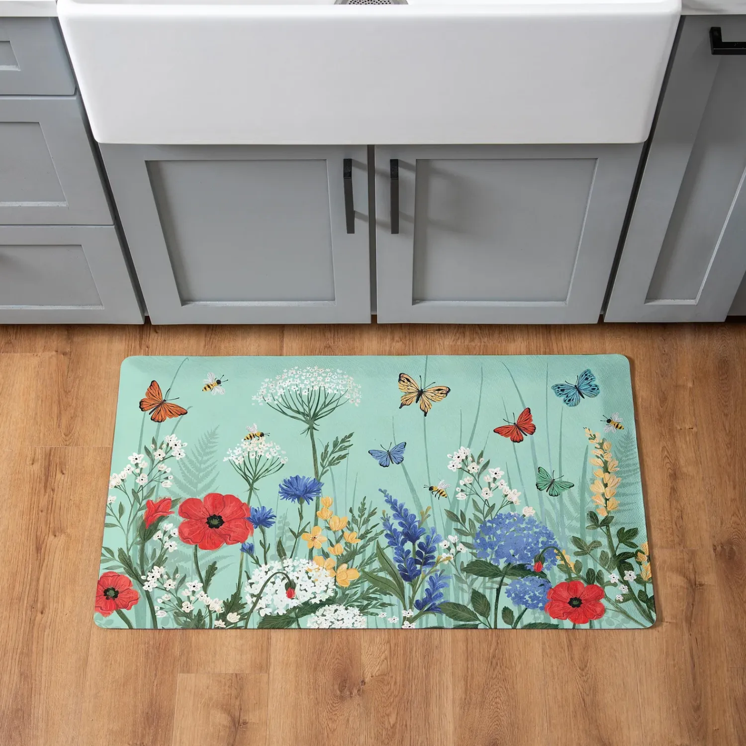 Plow & Hearth Anti-Fatigue Mats|Anti-Fatigue Mat>Floral Butterfly Fabric Anti-Fatigue Floor Mat