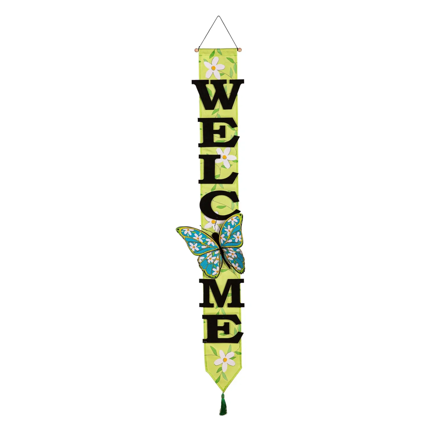 Plow & Hearth Fabric Door Hangers>Floral Butterfly Welcome Door Banner with 3D Butterfly