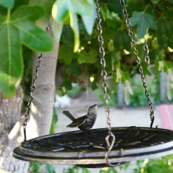 Plow & Hearth Birdbaths>Floral Cobblestone Motif Hanging Metal Birdbath
