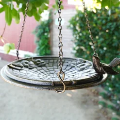 Plow & Hearth Birdbaths>Floral Cobblestone Motif Hanging Metal Birdbath
