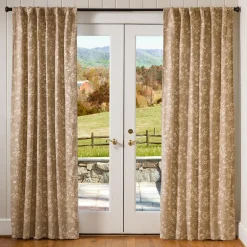 Plow & Hearth Curtain Panels|Insulated Curtains>Floral Damask Rod-Pocket Homespun Insulated Curtain Panel, 42"W x 96"L Harvest