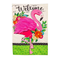 Plow & Hearth Garden Flags>Floral Flamingo Welcome Linen Garden Flag