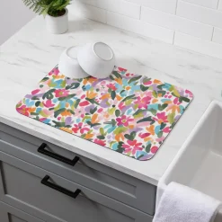 Plow & Hearth Kitchen Linens|Cleaning Supplies>Floral In Bloom Fabric Dish Drying Mat, 20" x 15"