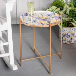 Plow & Hearth Accent Tables|Outdoor Side Tables>Floral Printed Metal Purple Side table