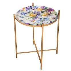 Plow & Hearth Accent Tables|Outdoor Side Tables>Floral Printed Metal Purple Side table