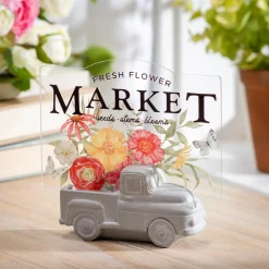 Plow & Hearth Decorative Accents>Floral Truck "Fresh Flower Market" Resin and Acrylic Table Decor, 6"L