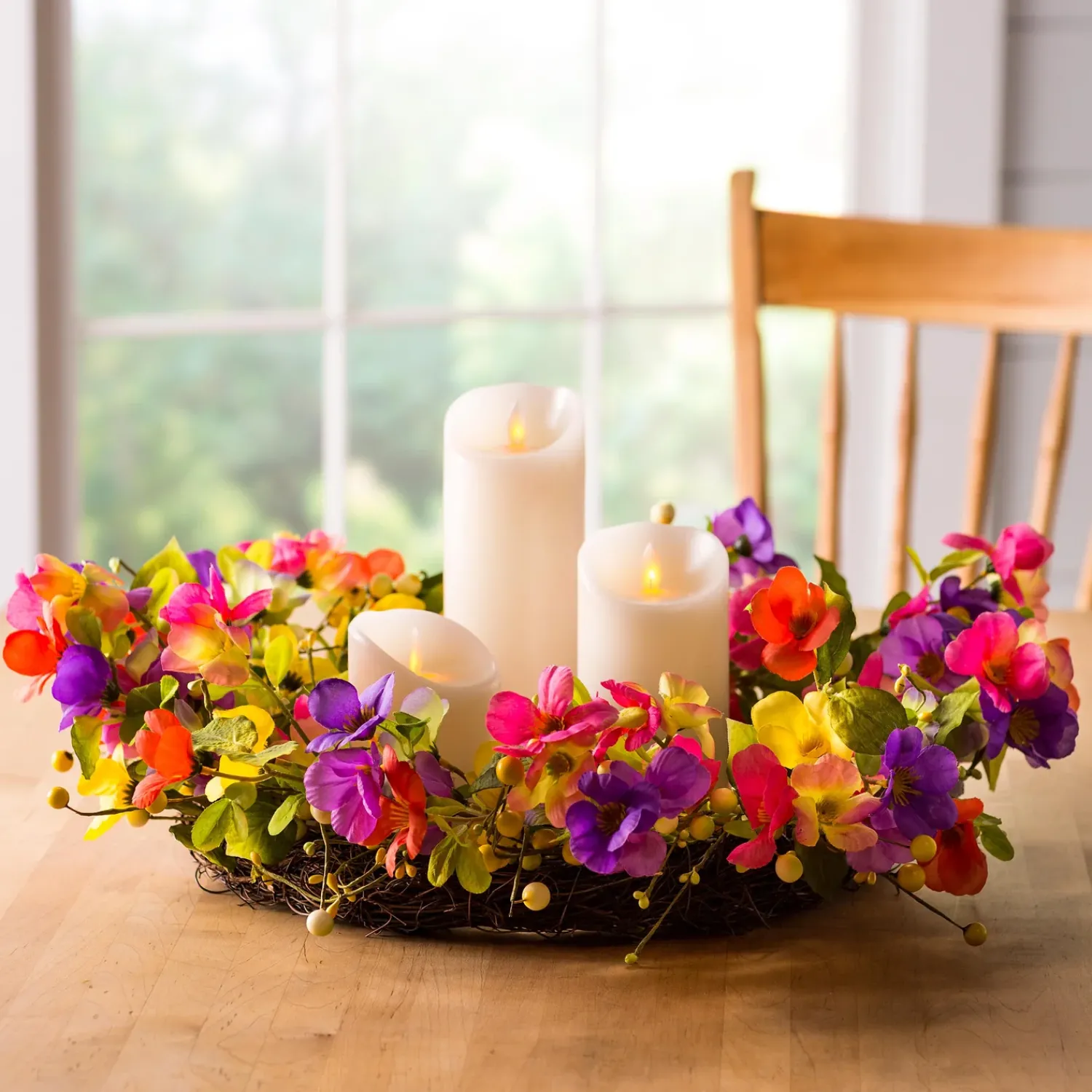 Plow & Hearth Wreaths|Faux Flowers & Plants>Floral Watercolor Wreath with Faux Pansies and Violets