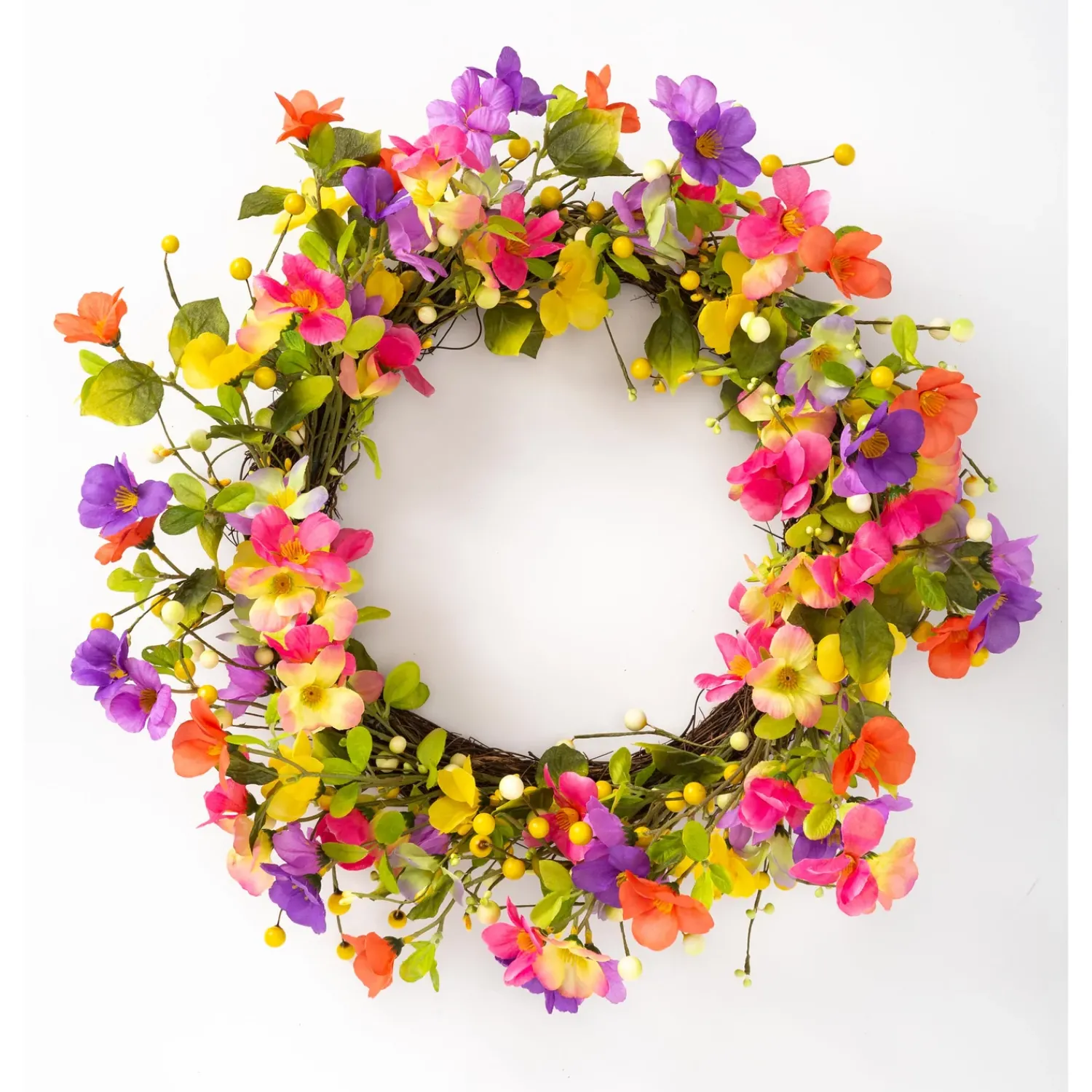 Plow & Hearth Wreaths|Faux Flowers & Plants>Floral Watercolor Wreath with Faux Pansies and Violets