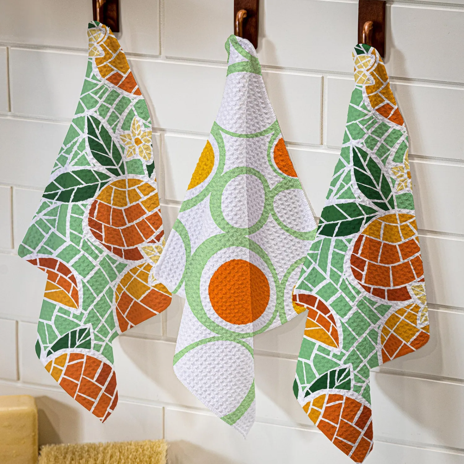 Plow & Hearth Kitchen Linens>Fruit Mosaic Quick Dry Dish Cloth, Set of 3, 10" x 10"