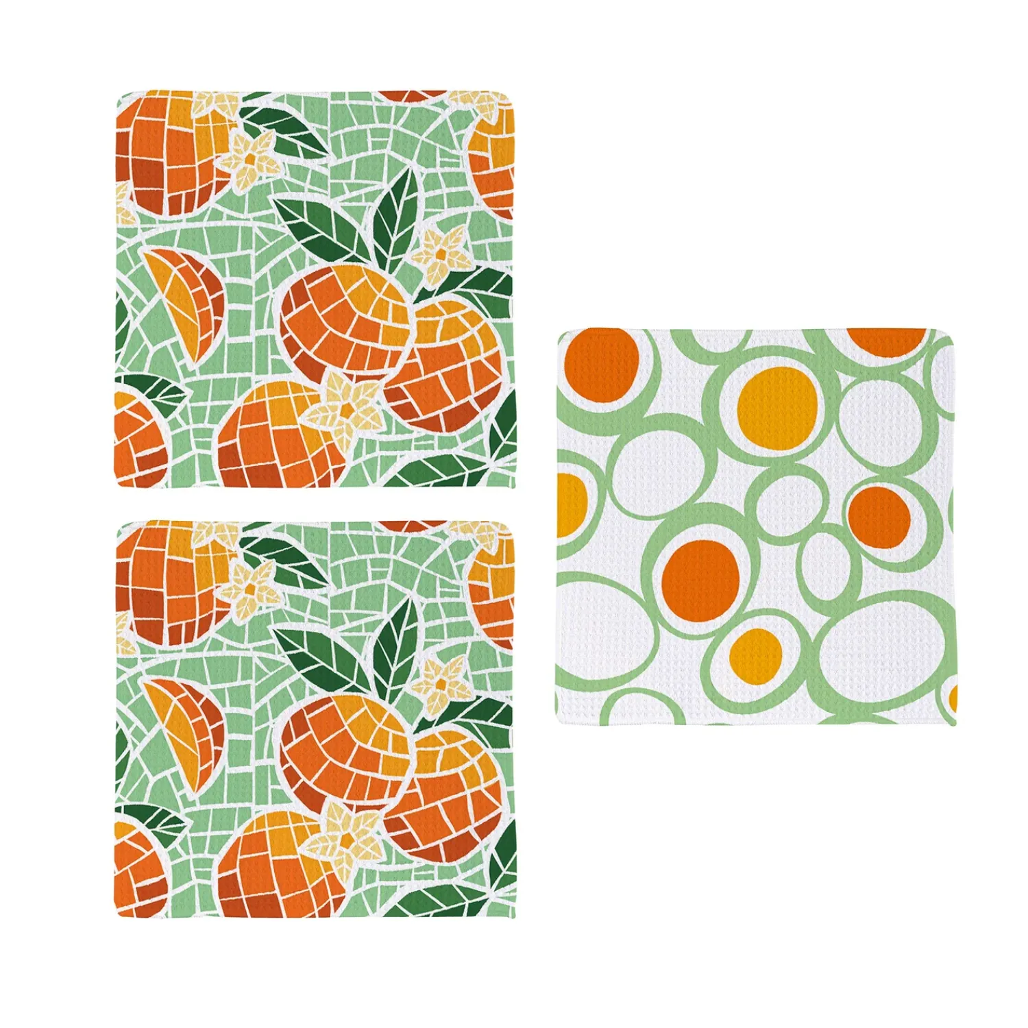 Plow & Hearth Kitchen Linens>Fruit Mosaic Quick Dry Dish Cloth, Set of 3, 10" x 10"