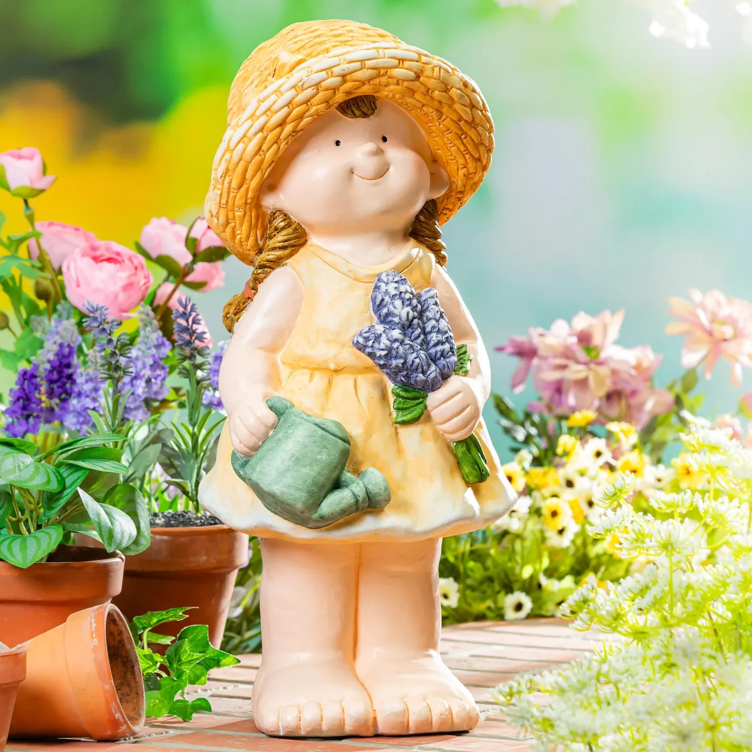Plow & Hearth Garden Statues>Garden Girl With Purple Flower Statue, 16"H