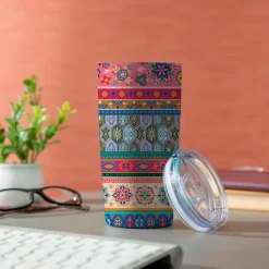 Plow & Hearth Travel Cups>Geometric Tapestry Stripes Double Wall Stainless Steel Tumbler, 20oz, Gift Box