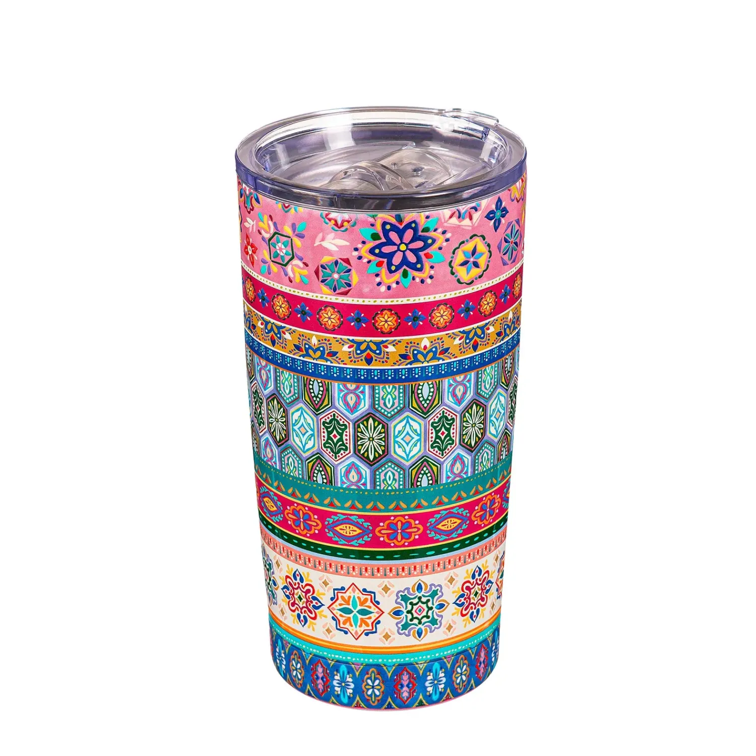 Plow & Hearth Travel Cups>Geometric Tapestry Stripes Double Wall Stainless Steel Tumbler, 20oz, Gift Box