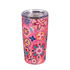 Plow & Hearth Travel Cups>Geometric Tapestry Tiles Double Wall Stainless Steel Tumbler, 20oz, Gift Box