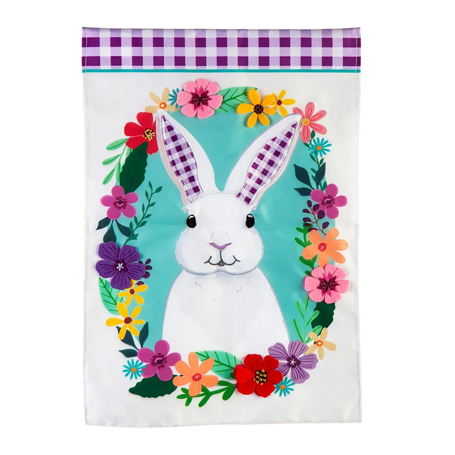 Plow & Hearth Garden Flags>Gingham Bunny Applique Garden Flag