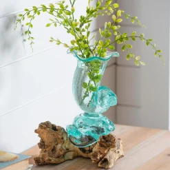 Plow & Hearth Decorative Accents|Planters & Vases>Glass Shell Vase On Driftwood