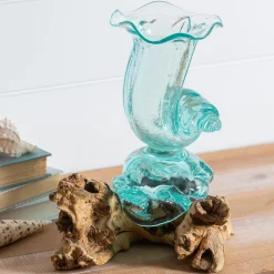 Plow & Hearth Decorative Accents|Planters & Vases>Glass Shell Vase On Driftwood