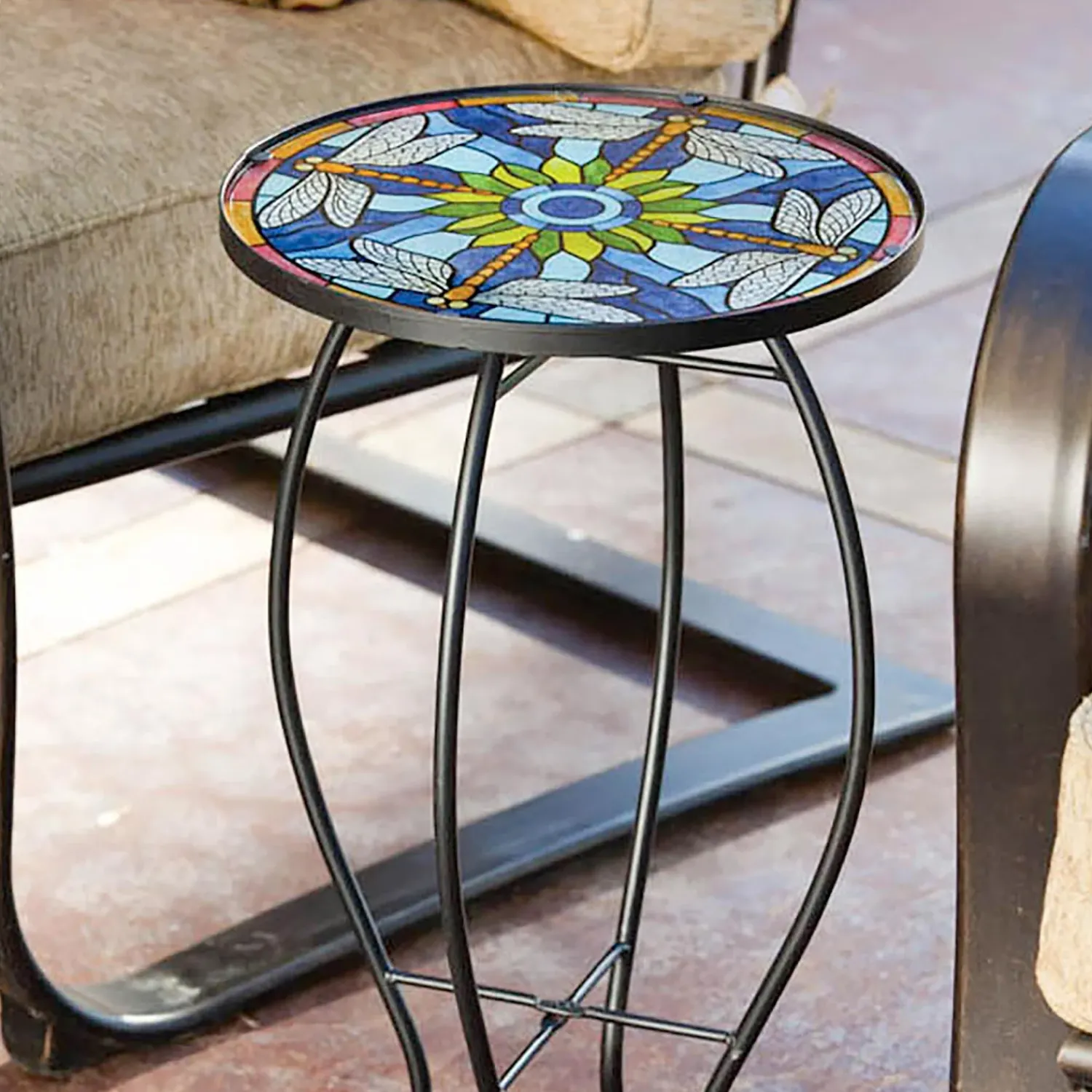 Plow & Hearth Accent Tables|Outdoor Side Tables>Glass Table, Tiffany Inspired Dragonfly