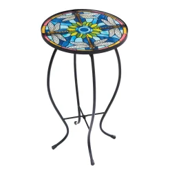 Plow & Hearth Accent Tables|Outdoor Side Tables>Glass Table, Tiffany Inspired Dragonfly