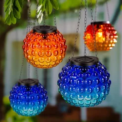 Plow & Hearth Solar Accents|Solar Lighting>Gradient Glass Solar Lanterns, Set of 2