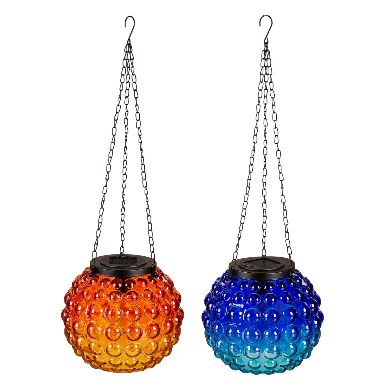 Plow & Hearth Solar Accents|Solar Lighting>Gradient Glass Solar Lanterns, Set of 2