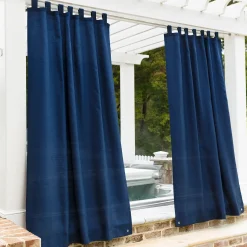 Plow & Hearth Shades & Umbrellas|Outdoor Curtains>Grasscloth Outdoor Curtain Panel with Tab Top, 54"W x 108"L NavyBlue