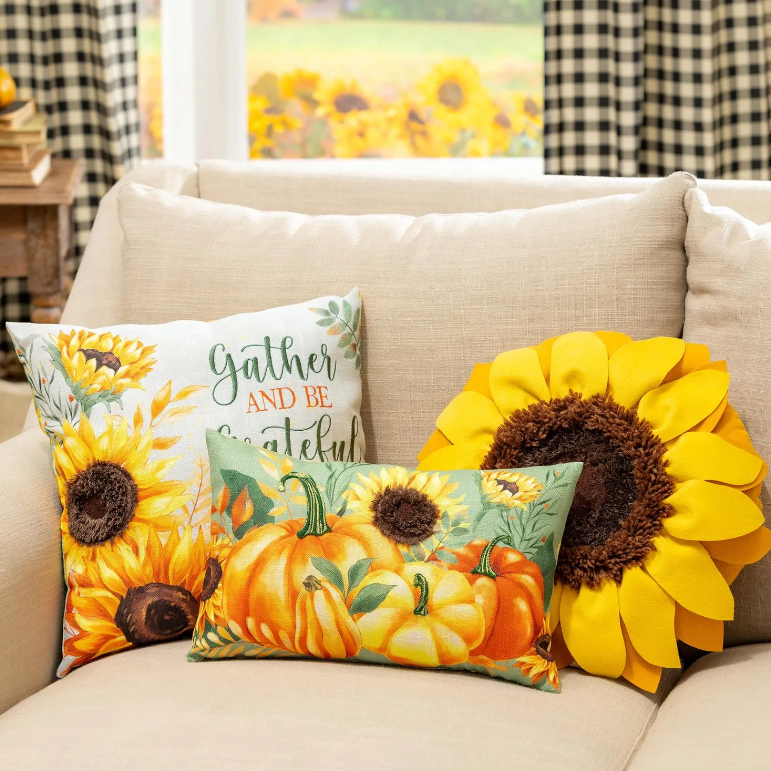 Plow & Hearth Decorative Pillows>Grateful Gatherings Sunflower Shaped Pillow, 16"
