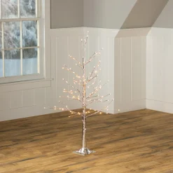 Plow & Hearth Lighted Trees & Garlands>4'H Indoor/Outdoor Silver Metallic Tree with 112 Lights