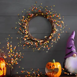 Plow & Hearth Wreaths>Halloween Candy Corn Artificial Wreath