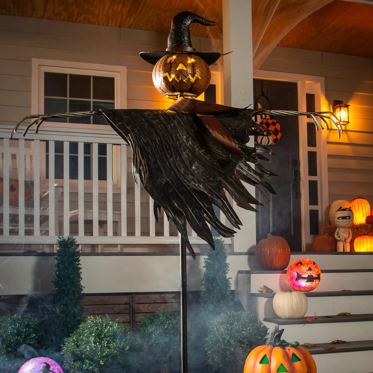 Plow & Hearth Garden Statues|Garden Stakes>Halloween Solar Scarecrow Jack O' Lantern Metal Ground Stake