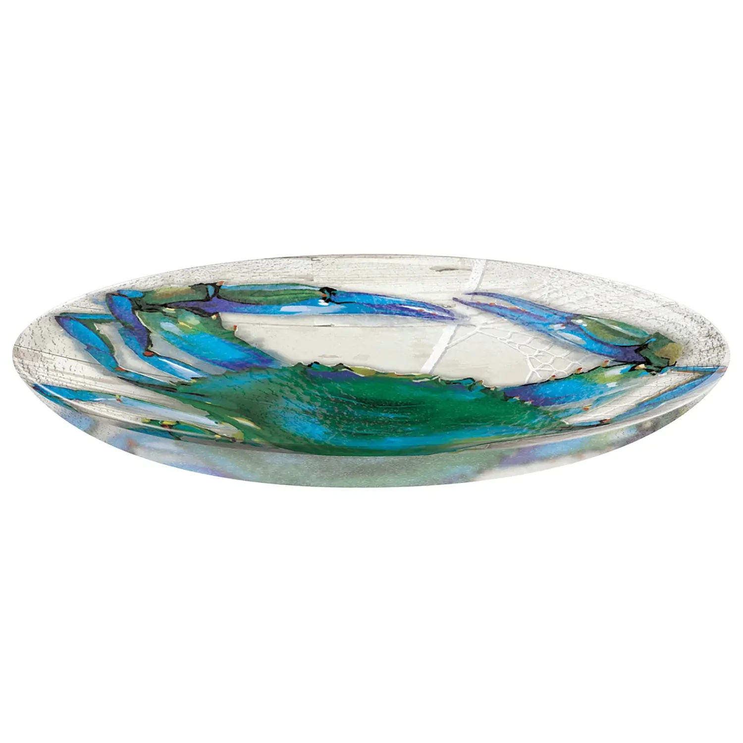 Plow & Hearth Birdbaths>Hand Painted Blue Crab Embossed Glass Birdbath Basin