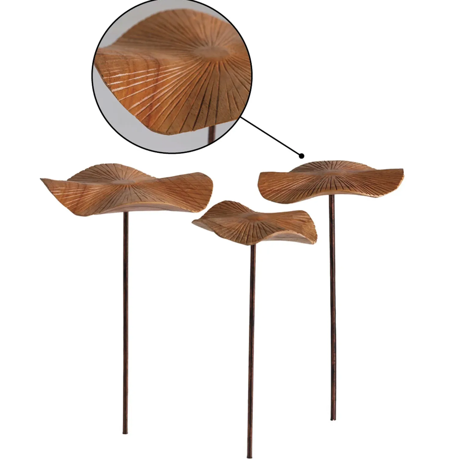 Plow & Hearth Garden Stakes>Hand-Carved Wood Mushroom Metal Stakes, Set Of 3