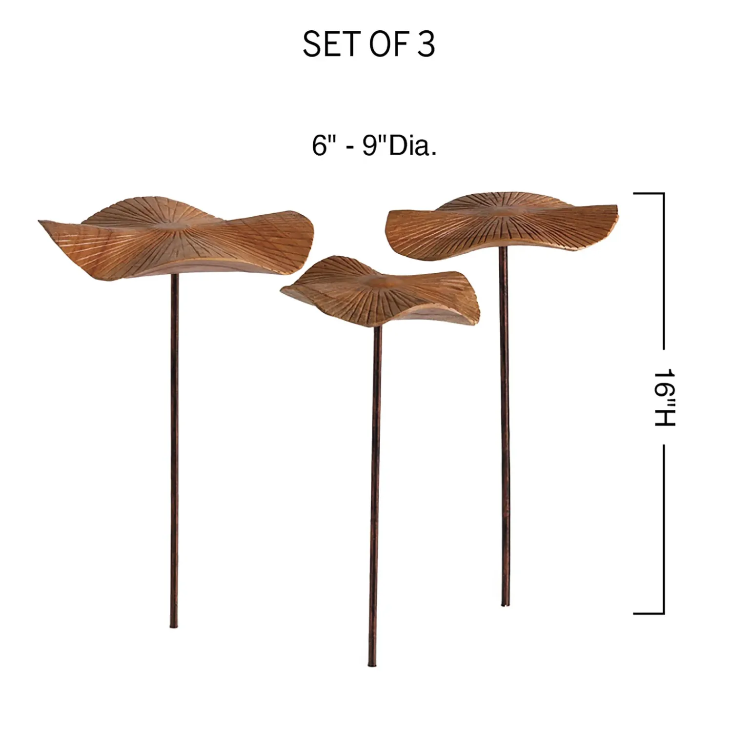 Plow & Hearth Garden Stakes>Hand-Carved Wood Mushroom Metal Stakes, Set Of 3