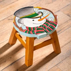 Plow & Hearth Chairs & Rockers|Rockers & Gliders>Hand-Carved Wood Snowman Footstool