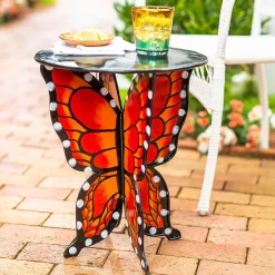 Plow & Hearth Accent Tables|Outdoor Side Tables>Handcrafted Metal Monarch Butterfly Side Table