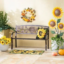 Plow & Hearth Outdoor Wall Art|Wreaths>Handcrafted Metal Sunflower and Pumpkin Autumn Wreath