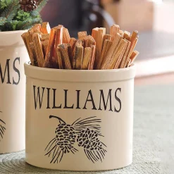 Plow & Hearth Planters & Plant Stands>Handcrafted USA-Made Double Pinecone Personalized 2 Gallon Crock Black