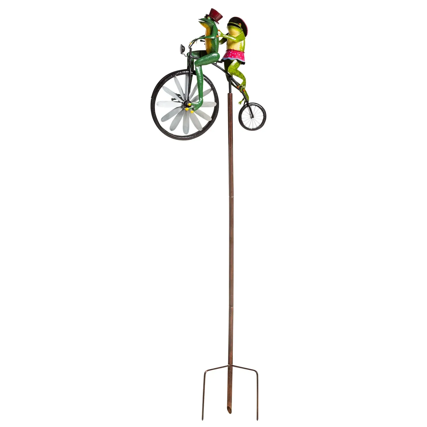 Plow & Hearth Wind Spinners|Garden Stakes>Handmade Bicycling Frogs Metal Wind Spinner